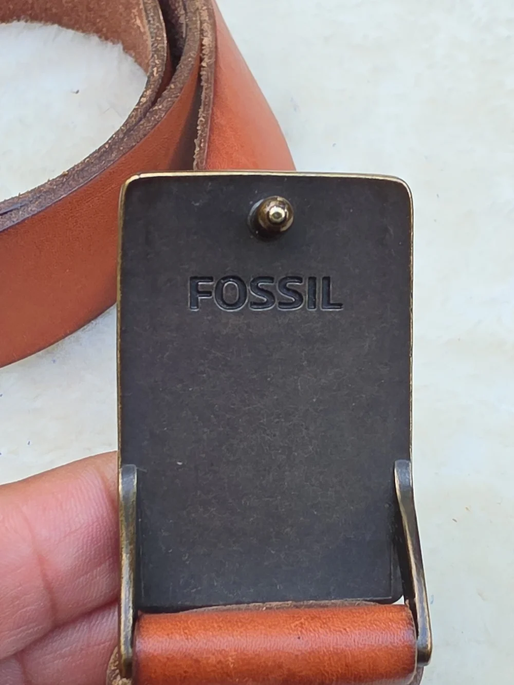 Fossil Brown Genuine Leather Belt Size 38 (95 cm) Antique Brass Buckle Men's